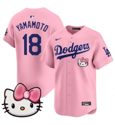 Men's Los Angeles Dodgers #18 Yoshinobu Yamamoto Pink 2025 Hello Kitty Vapor Limited Stitched Baseball Jersey