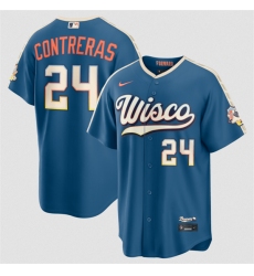 Men's Milwaukee Brewers #24 William Contreras Mineral Blue 2026 City Connect Stadium Stitched Stitched Baseball Jersey