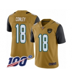 Men's Jacksonville Jaguars #18 Chris Conley Limited Gold Rush Vapor Untouchable 100th Season Football Jersey