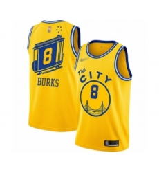 Men's Golden State Warriors #8 Alec Burks Authentic Gold Hardwood Classics Basketball Jersey - The City Classic Edition