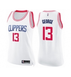 Women's Los Angeles Clippers #13 Paul George Swingman White Pink Fashion Basketball Jersey
