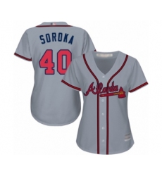 Women's Atlanta Braves #40 Mike Soroka Authentic Grey Road Cool Base Baseball Jersey