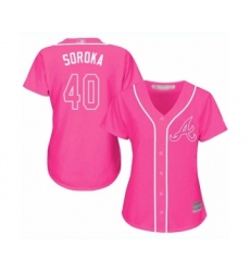 Women's Atlanta Braves #40 Mike Soroka Authentic Pink Fashion Cool Base Baseball Jersey