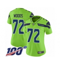 Women's Seattle Seahawks #72 Al Woods Limited Green Rush Vapor Untouchable 100th Season Football Jersey