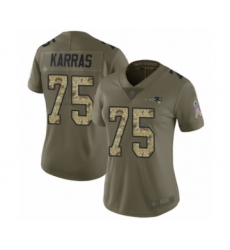 Women's New England Patriots #75 Ted Karras Limited Olive Camo 2017 Salute to Service Football Jersey