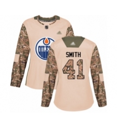 Women's Edmonton Oilers #41 Mike Smith Authentic Camo Veterans Day Practice Hockey Jersey