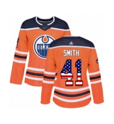 Women's Edmonton Oilers #41 Mike Smith Authentic Orange USA Flag Fashion Hockey Jersey