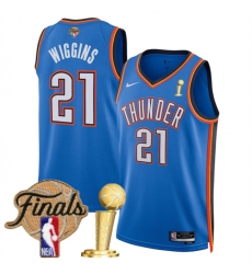 Men's Oklahoma City Thunder #21 Aaron Wiggins Blue 2025 Finals And Finals Champions Icon Edition Stitched Basketball Jersey