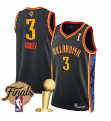 Men's Oklahoma City Thunder #3 Dillon Jones Black 2025 Finals And Finals Champions City Edition Stitched Basketball Jersey