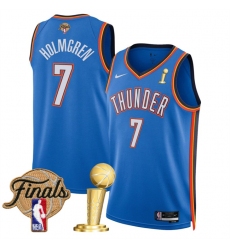 Men's Oklahoma City Thunder #7 Chet Holmgren Blue 2025 Finals And Finals Champions Icon Edition Stitched Basketball Jersey