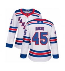 Women's New York Rangers #45 Kaapo Kakko Authentic White Away Hockey Jersey