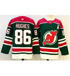 Men's New Jersey Devils #86 Jack Hughes Green Red 2024-25 With A Stitched Hockey Jersey