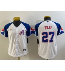 Youth Atlanta Braves #27 Austin Riley White 2023 City Connect Cool Base Stitched Jersey