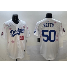 Men's Los Angeles Dodgers #50 Mookie Betts White 2025 Tokyo Series Limited Stitched Baseball Jersey