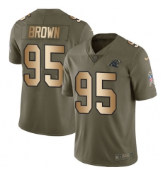 Youth Carolina Panthers #95 Derrick Brown Olive Gold Stitched NFL Limited 2017 Salute To Service Jersey