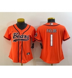 Women's Chicago Bears #1 Justin Fields Orange With Patch Cool Base Stitched Baseball Jersey
