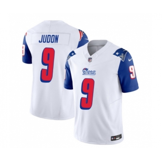 Men's Nike New England Patriots #9 Matthew Judon White Blue 2023 F.U.S.E. Vapor Limited Football Stitched Jersey Men's Nike New England Patriots #9 Matthew Judon White Blue 2023 F.U.S.E. Vapor Limited Football Stitched Jersey