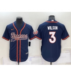 Men's Denver Broncos #3 Russell Wilson Nvay Blue Stitched Cool Base Nike Baseball Jersey