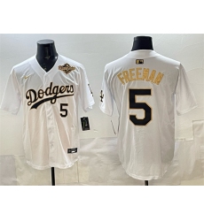Men's Los Angeles Dodgers #5 Freddie Freeman White Gold 2025 World Series Limited Stitched Baseball Jersey