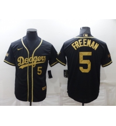 Men's Nike Los Angeles Dodgers #5 Freddie Freeman Black Gold Jersey