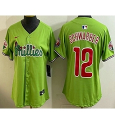 Women's Philadelphia Phillies #12 Kyle Schwarber Light Green Fashion Cool Base Jersey