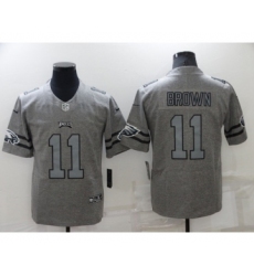 Men's Philadelphia Eagles #11 A. J. Brown Gray Gridiron Team Logo Limited Stitched Jersey