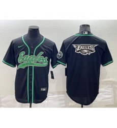 Men's Philadelphia Eagles Black Team Big Logo With Patch Cool Base Stitched Baseball Jersey