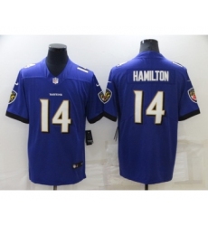 Men's Baltimore Ravens #14 Kyle Hamilton Purple Vapor Untouchable Limited Stitched Jersey Men's Baltimore Ravens #14 Kyle Hamilton Purple Vapor Untouchable Limited Stitched Jersey