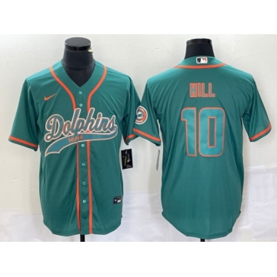Men's Nike Miami Dolphins #10 Tyreek Hill Aqua Cool Base Stitched Baseball Jersey Men's Nike Miami Dolphins #10 Tyreek Hill Aqua Cool Base Stitched Baseball Jersey