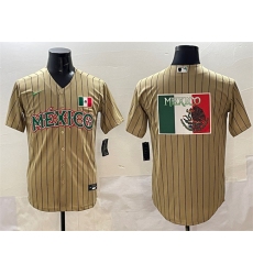 Men's Mexico Baseball Tan 2023 World Baseball Classic Team Big Logo Stitched Jersey