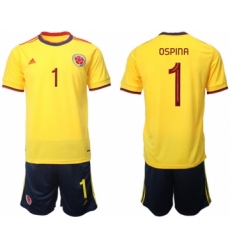 Men's Colombia #1 Ospina Yellow Home Soccer Jersey Suit