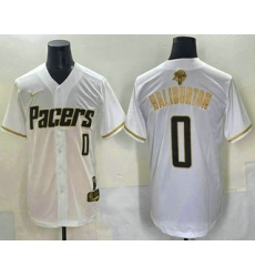 Men's Indiana Pacers #0 Tyrese Haliburton White Gold 2025 Finals Vapor Stitched Baseball Jersey