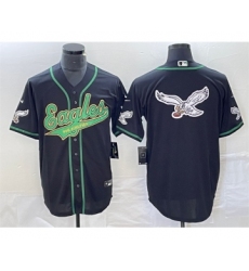 Men's Nike Philadelphia Eagles Black Team Big Logo Cool Base Stitched Baseball Jersey