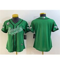 Women's Philadelphia Eagles Blank Green With 3-Star C Cool Base Stitched Baseball Jersey