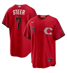 Men's Cincinnati Reds #7 Spencer Steer Red 2026 City Connect Stadium Stitched Baseball Jersey