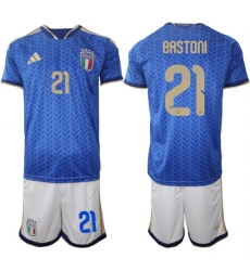 Men's Italy #21 BASTONI National Team FIFA x World Cup 2026 Home Blue On Field Jerseys