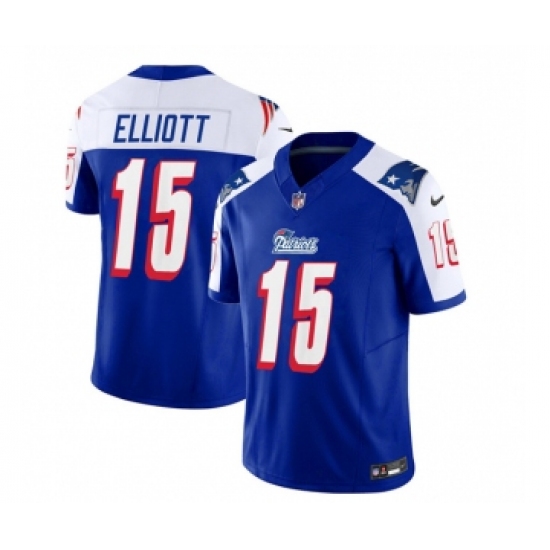Men's Nike New England Patriots #15 Ezekiel Elliott Blue White 2023 F.U.S.E. Vapor Limited Football Stitched Jersey Men's Nike New England Patriots #15 Ezekiel Elliott Blue White 2023 F.U.S.E. Vapor Limited Football Stitched Jersey