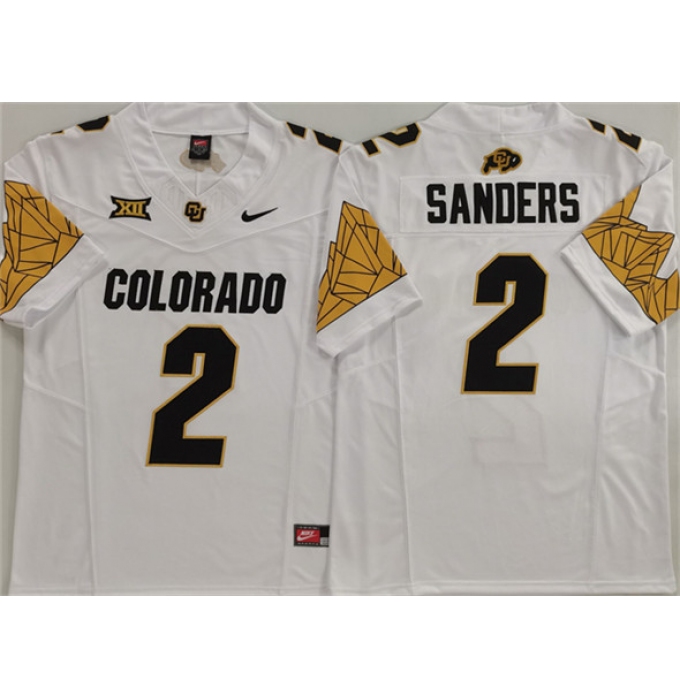 Men's Colorado Buffaloes #2 Shadeur Sanders White With XII 2025 F.U.S.E. Stitched Football Jersey