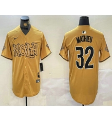 Men's New Orleans Saints #32 Tyrann Mathieu Yellow Nola Baseball Jersey