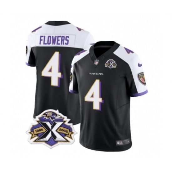 Men's Nike Baltimore Ravens #4 Zay Flowers Black White 2023 F.U.S.E Throwback Vapor Limited Stitched Jersey Men's Nike Baltimore Ravens #4 Zay Flowers Black White 2023 F.U.S.E Throwback Vapor Limited Stitched Jersey