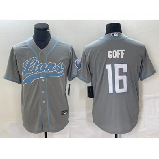 Men's Nike Detroit Lions #16 Jared Goff Gray Cool Base Stitched Baseball Jersey Men's Nike Detroit Lions #16 Jared Goff Gray Cool Base Stitched Baseball Jersey