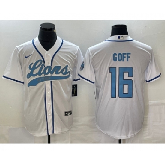 Men's Nike Detroit Lions #16 Jared Goff White Cool Base Stitched Baseball Jersey Men's Nike Detroit Lions #16 Jared Goff White Cool Base Stitched Baseball Jersey