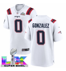 Men's New England Patriots #0 Christian Gonzalez White 2025 2026 Super Bowl LX F U S E Stitched Jersey