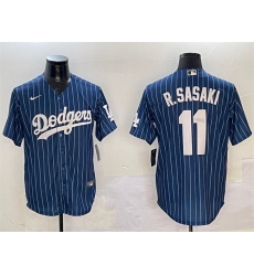 Men's Los Angeles Dodgers #11 Roki Sasaki Navy Cool Base Stitched Baseball Jersey