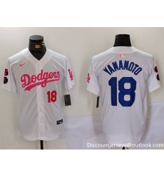Men's Los Angeles Dodgers #18 Yoshinobu Yamamoto White Pink Vin & Kobe Stitched Baseball Jersey1