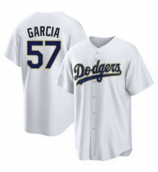 Men's Los Angeles Dodgers #57 Luis Garcia White Gold Cool Base Stitched Baseball Jersey