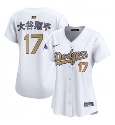 Women's Los Angeles Dodgers #17 大谷翔平 White 2025 Gold Collection Limited Stitched Baseball Jersey(Run Small)