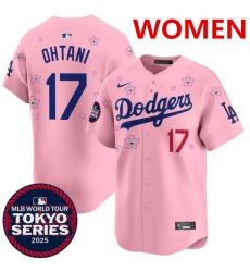 Women's Los Angeles Dodgers #17 Shohei Ohtani Pink 2025 Tokyo Series Limited Stitched Baseball Jersey(Run Small)