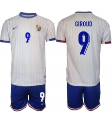 Men's France #9 Olivier Giroud White 2024-25 Away Soccer Jersey Suit