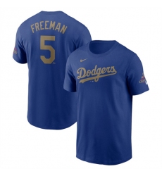Men's Los Angeles Dodgers #5 Freddie Freeman Royal 2025 Gold Collection Name & Number T-Shirt